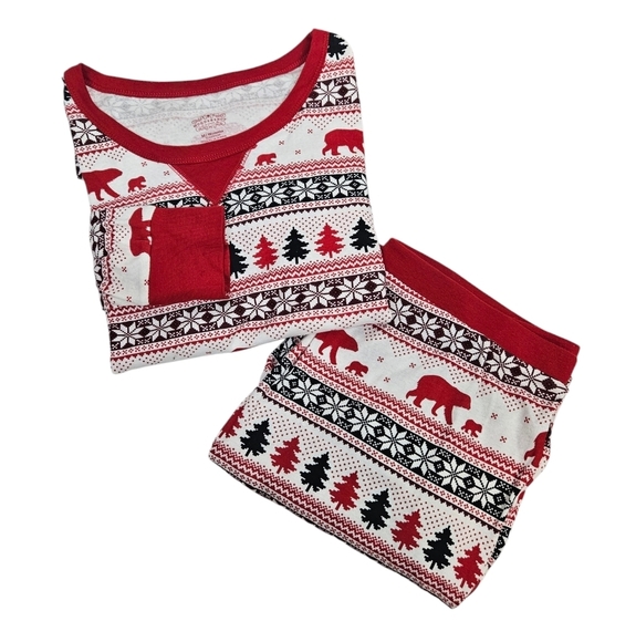 WonderShop Red & White Festive Bear Fair Isle Pajama Set Size Medium Women's G62 - Picture 12 of 12